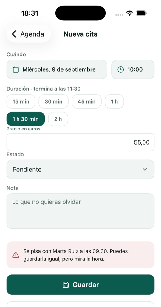 Agenda de Citas: pantalla 2